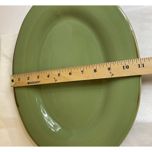 La Ceramica Large Oval Green Ceramic Serving Platter 15” X 11” Italy Brown Rim - Picture 6 of 8